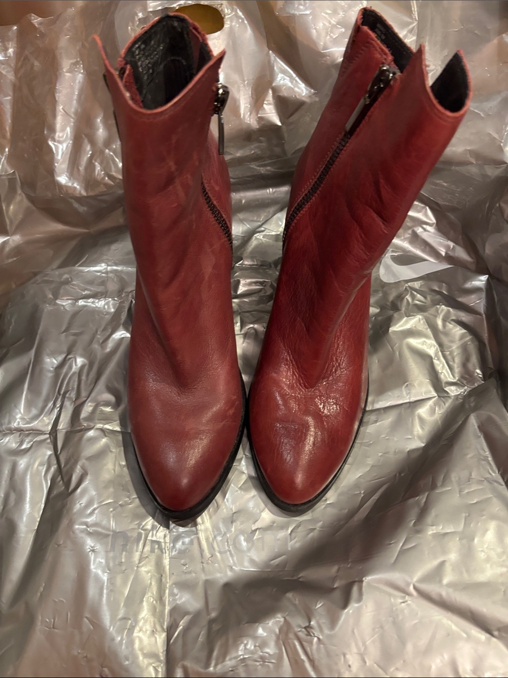 Kenneth Cole Red Leather Pointed Ankle Zip Booties
